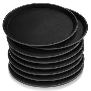 lot 15644 image: Zopeal 8 Pieces Black Round Restaurant Serving Tray, Plastic Non Slip Surface Food Meals Server Tray with Raised Edges for Home, Kitchen, Restaurant, Cafeteria, Bar (11)