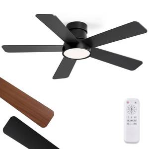 lot 15672 image: Fanbulous 42 Inch Ceiling Fans with Lights and Remote,Outdoor Indoor Modern Flush Mount Ceiling Fan with 3CCT 6-Speed Quiet DC Motor,Black Small Low Profile Ceiling Fan for Bedroom Living Room Office