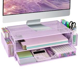 lot 15675 image: AUPSEN Computer Monitor Stands Riser��2-Tier Desk Organizers and Accessories, Office Desk Accessories Organizer with Drawers and 2 Pen Holder for Office Supplies (Purple)