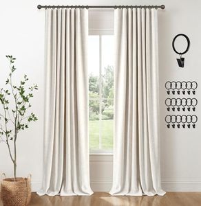 lot 15678 image: INOVADAY 100% Blackout Curtains for Bedroom, Black Out Curtains 84 Inch Long, Clip Rings Linen Blackout Drapes, Thermal Insulated Room Darkening for Living Room, 2 Panels - Beige,W50xL84