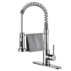 lot 15696 image: Durable Kitchen Sink Faucet with Sprayer, Compatible with 1 Hole or 3 Hole, 360° Rotatable Commercial Pull Out Kitchen Sink Faucets Spring Laundry Camper Utility Wet Bar (Pull Out, Brushed Nickle)