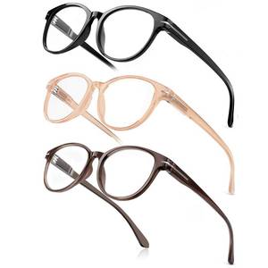lot 16270 image: SKYOLUY Single Vision Reading Glasses for Women, Retro Round Frame Anti Blue LightEye FatigueUV Computer Readers, Vintage Lady Eyeglasses (Black&Brown&Light Apricot, 1.25x)