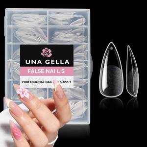 lot 16282 image: UNA GELLA Medium Stiletto Gel Nail Tips Full Cover 216Pcs Almond Shape Nails Tips Stiletto Pre etched Soft Gel Nails Clear Fake False Nail Tip For Home Art Salon 12 Sizes