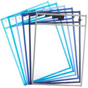 lot 16304 image: Mr. Pen- Dry Erase Pocket Sleeves, 6 Pack, 10x14, Ocean Breeze Color Theme, Dry Erase Pockets Reusable Sleeves, Job Ticket Holders with Marker Holder & Metal Eyelet