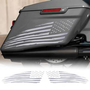 lot 16320 image: Fits 2014-2023 Harley Davidson Touring American Flag Saddle Bag Side Decals Exterior SaddleBag Vinyl Cover Accessories Silver