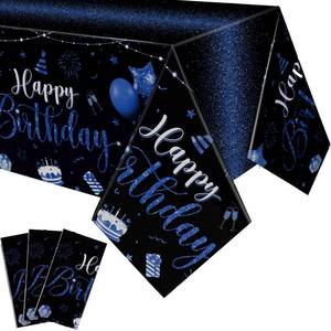 lot 16331 image: Tudomro 3 Pcs Happy Birthday Tablecloths Happy Birthday Party Decorations Plastic Table Cover Rectangular Cloths for Women Men Baby Shower Party Supplies, 108 x 54 Inch (Black Blue)