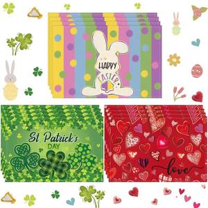 lot 16340 image: CHENGU Set of 12 Holiday Placemats 4 Pcs Bunny Happy Easter Placemat 12 x 18 Inch 4 Shamrock Clover St. Patricks Day Table Mat 4 Valentine Day Heart Table Mat for Home Party Kitchen Decoration