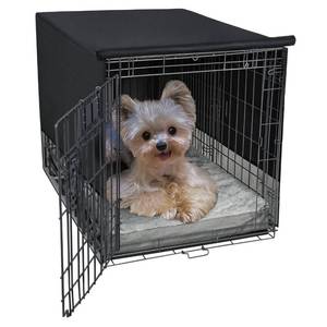 lot 16342 image: Explore Land Breathable Dog Crate Cover - 4 Sides Mesh Ventilation, Basic Pet Kennel Cover, All Sides Open, Universal Fit for 1 2 3 Doors 18 inches Wire Dog Crate (Black)