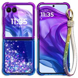 lot 16360 image: NGB Supremacy Designed for Motorola Razr 2024 Case, PurpleBlue  with Wrist Strap Lanyard, Sparkle Glitter Floating Liquid Cute Phone Cover Not Fit Razr Plus 2024