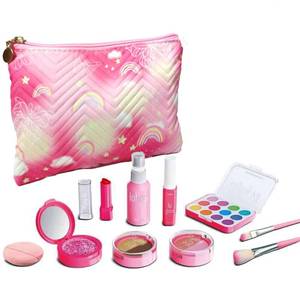lot 16379 image: Pretend Makeup Kit for Girls, 11 Pcs Kids Cosmetic Pretend Play Beauty Make Up Set, Not Real Eye Shadow Blush Palette Lipstick wit Hand Bag, Pink