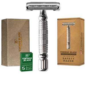 lot 16392 image: VIKINGS BLADE Double Edge Safety Razor for Men  5 Swedish Steel Blades  Luxury Case. Smooth, Reusable, Eco-Friendly (The Chieftain)