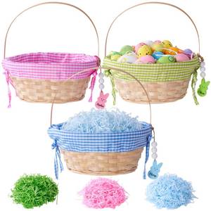 lot 16394 image: Easter Baskets for Kids, 3 Pcs Large Personalized Wicker Bamboo Easter Basket Empty with Handle, Basket Tags, Pink, Blue, Green Woven Rope Egg Easter Baskets Gifts for Boys Girls Babies Toddler