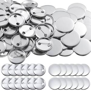 lot 16395 image: 300 Pieces Blank Button Making Supplies Round Badge Parts Metal Pin Badge Kit for Button Maker Machine, Including Metal Shells Back Cover and Clear Film(1.46 Inch,Silver)