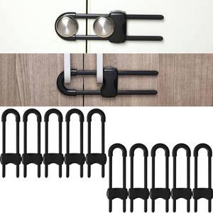 lot 16396 image: Jetec 10 Pieces Cabinet Locks for Babies, U-Shaped Proofing Drawers Safety Child Locks Adjustable, Easy to Use Childproof Latch for Knob Handle on Kitchen Door Storage Cupboard Closet (Black)