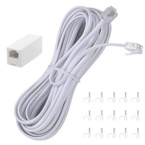 lot 16414 image: Ubramac 15 Feet Long Telephone Extension Cord Phone Cable Line Wire, with Standard RJ11 Plug and 1 in-Line Couplers and 15 Cable Clip Holders-White