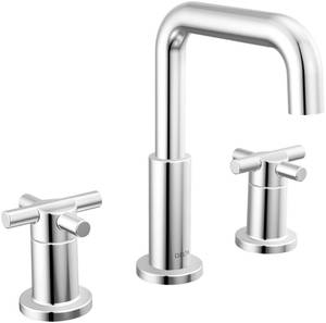 lot 17644 image: Delta Nicoli Chrome Bathroom Faucet 3 Hole, 8 Inch Widespread Bathroom Sink Faucet for Vanity, Push-Pop Drain Assembly, Chrome 35894LF
