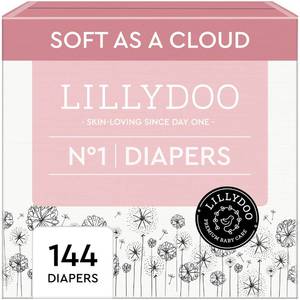 lot 17645 image: LILLYDOO Baby Diapers - Size 1 (4 lbs), Monthly Supply (144 Count), Leak Protection, Skin-Friendly, Ultrasoft, Perfume- & Chlorine-Free, Hypoallergenic, Dermatologist Tested, Oeko-TEX�