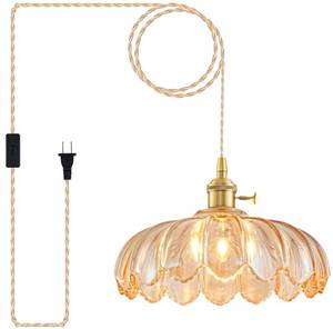 lot 17648 image: GMTB Plug in Pendant Light Fixtures, Hanging Light Fixture Glass Pendant Light, Vintage Amber Hanging Lamp, Pendant Lighting for Kitchen Island, Bedroom, Dining Room, Living Room