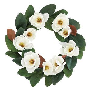 lot 17652 image: Hometrance All Seasons Wreath for Front Door wSilk Cream Magnolia, 20-22 Inch Year Round Outdoor Spring Summer Wreath Farmhouse Indoor Decor, Flower Wreath for Wedding Home Wall Window Porch, White