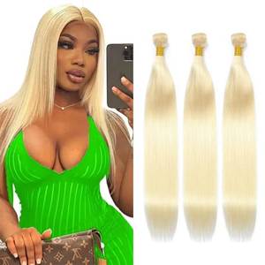 lot 18102 image: 613 Bundle Human Hair Bundles Blonde 26 28 30 Inch Blonde 613 Color Straight Bundles Human Hair Blonde Bundle Unprocessed Brazilian Virgin Quick Weave Hair for Black Women