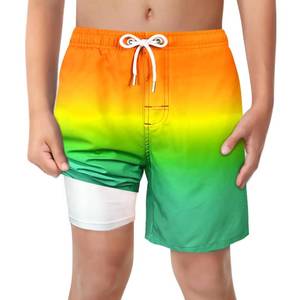 lot 18103 image: LUCOWEE Boys Bathing Trunks Boxer Brief Lined Anti Chafe Quality Swimming Shorts Swimsuits Stretchy Light Weight Quick Dry UPF 50 Water to Land Bright Orange Green Size 10-12