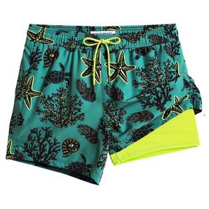 lot 18105 image: maamgic Mens Swim Trunks with Compression Liner 5 Inch, Quick Dry Bathing Suit with Zipper Pockets, Stretch No-Chafing Swim Shorts, Green-Sea World XX-Large