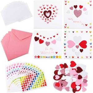 lot 18113 image: Zonon 16 Pcak Valentines Crafts DIY Card Valentiness Day Kits Foam Heart Sticker Craft DIY Kits Envelopes Cards Set for Exchange Gifts (Pink)