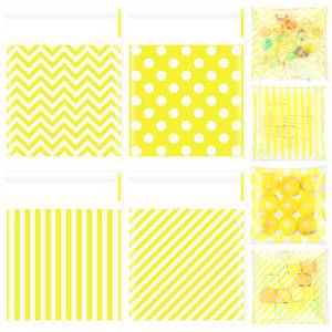 lot 18119 image: Gersoniel 200 Pcs Cellophane Treat Bags 4 x 4 in Self Sealing Cookie Bags Striped Polka Dot Candy Gift Goodie Snack Bag for Christmas Birthday Wedding(Yellow)