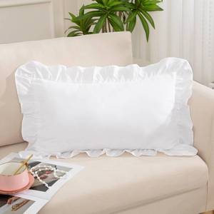 lot 18122 image: Yvrcen White Ruffle Lumbar Pillow Cover 12x20 Inch, Ruffled Cushion Case Covers for Couch Sofa Bed Living Room, Decorative Farmhouse Throw Pillow Cover, Pack of 1