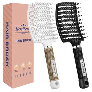 lot 18127 image: Kertiberif 2 Pack Curved Vented Detangling Brush for Wet and Dry Hair, Paddle Styling Hair Brush for Faster Blow Drying, Detangler Brush for Women Men Curly Thick Hair