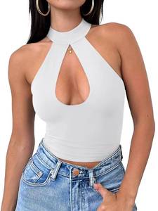 lot 18129 image: REORIA Womens Summer Sexy Criss Cross Halter Neck Trendy Sleeveless Party Cute Y2K Clubwear Datenight Tank Tops Concert Outfits for Women (White Medium)