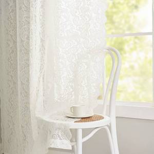 lot 18134 image: ALIGOGO Ivory Lace Curtains 96 inches Long- Antique Country Lace Sheer Curtains Boho Style Paisley Floral Window Panel for Old Home Set of 2, 52 W x 96 L Ivory