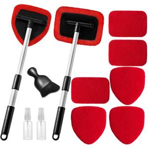 lot 18140 image: Qydipclin 11pcs Windshield Cleaner Tool, Car Window Cleaning Wash Kit with 6 Reusable Microfiber Pads 2 Spray Bottles and Extendable Handles Auto Glass Wiper Kit, Red