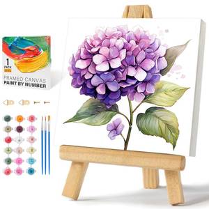 lot 18141 image: Framed Paint by Numbers Kit for Adults Beginners & Kids Ages 8-12, Flowers Acrylic Easy Paint by Number with Frame, Watercolor Paint by Number Kits on Canvas Framed (10  10 Inch, without Easel)