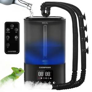 lot 18146 image: Coospider Reptile Fogger Terrariums Humidifier, Top Fill Cool Mist, Automatic Reptile Mister with Dual Hose, Timer, Humidity Control for Reptile Mister for Amphibians Herps Vivarium (5L1.32GAL)