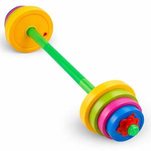 lot 18149 image: Liberty Imports Kids Barbell Weight Set - Adjustable Workout Toy Equipment for Children Pretend Play Exercise - Toddler Beginner Gym, Fitness, Weightlifting and Powerlifting (32 inches), multicolored