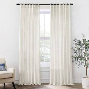 lot 18150 image: Linen Cotton Farmhouse Curtains for Living Room, Cream Off White Natural Fabric Semi Sheer Curtains 84 Inches Long, Neutral Ivory Boho Pleated Bedroom Bay Window Curtain Drapes 84 Length 2 Panels Set