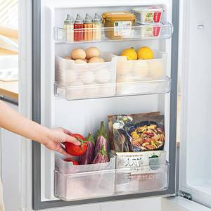 lot 18152 image: MdakeGo 6 Pack Refrigerator Organizer Box, Plastic Refrigerator Side Door Storage Containers, Space-Saving Organizer Bins for Refrige, Refrige Drawers for Fruit and Vegetable (Clear, L�6)