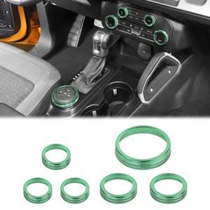 lot 18170 image: JWWY Air Conditioner Headlight Switch Knob 4WD Wheel Drive Trailer Gear Switch Knob Cover for 2021-2026 Ford Bronco Accessories Aluminum Alloy 6PCS Green��Dont fit Bronco Sport��