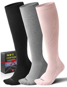 lot 18172 image: Soft Cotton Compression Socks for Women Men 20-30mmHg - Knee High Support for Circulation, Nurses, Pregnancy, Travel