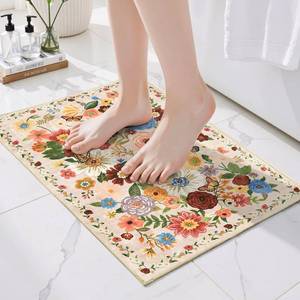 lot 18176 image: Babovid Area Rugs 24x17 Inch Home Decor Entry Rug, Small Door Mat Bath Mats for Bathroom, Ultra-Thin Non Slip Floral Rug Low Pile Tub Mat for Sink Shower Doorway Tub Kitchen Sink(2 x 1.4 ft, Beige)