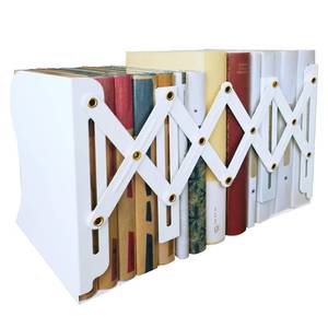 lot 18179 image: Yuetshuni Metal Bookends, Book Ends for Heavy Books, Adjustable Book Holder for Shelves, Book Stopper for HomeSchoolOffice, Extends up to 19 inches, White