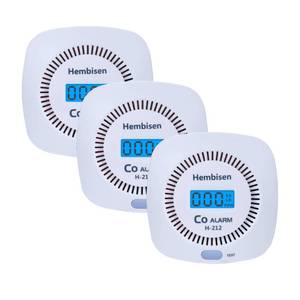 lot 18180 image: 3 Packs Carbon Monoxide Detectors - Hembisen CO Alarm Detector Monitor Battery Operated with Digital Display for House Kitchen Restaurant Hotel Office