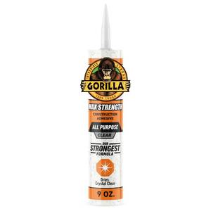 lot 18184 image: Gorilla Max Strength Construction Adhesive, Clear Glue, 9 Ounce Cartridge (Pack of 1) - Gap Filling and Waterproof