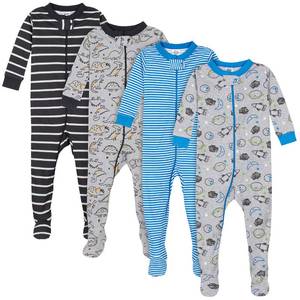 lot 18219 image: Gerber Baby Boys 4-Pack Footed Pajamas, Dinosaurs Space Grey, 3-6Months