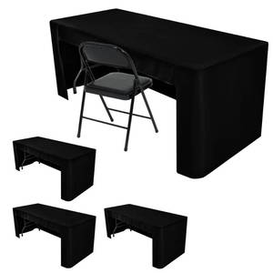 lot 19147 image: HolidayIdeas 4-Pack Open Back Table Cloths for 6 Foot Tables, Water Repellent Fitted Black Table Covers, 3-Sided Oxford Polyester Tablecloth for Vendor Booth, Craft Fairs, Registration Desk