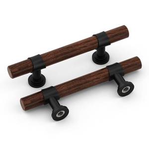 lot 19154 image: homdiy 10 Pack 3 Inch Wood Cabinet Pulls Black Cabinet Handles Walnut Wood Grain Metal Drawer Pulls for Dresser Cupboard
