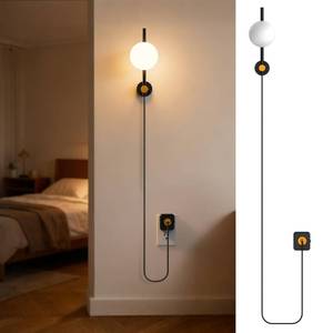 lot 19158 image: JandCase Night Lights Plug into Wall, 3000K Round Milky Night Light with 1.5M Braided Cord, 0-100 LM Adjustable Plug in Nightlight, Auto Light Sensor,Flexible Placement for Bedroom, Bathroom