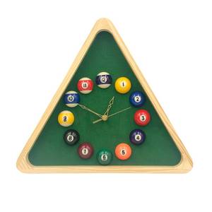lot 19162 image: Yuanhe Billiards Pool Ball Clock - 14Inch Triangle Pool Table Cool Wall Clock with Solid Wood Frame,Great for Billiards Room,Pool Room,Game Room,Bar
