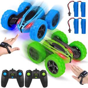 lot 19169 image: 2PACK RC Stunt Car Watch Gesture Sensor Car 4WD Double Sided 360 Degree Rotating Tumbling Rechargeable Car High Speed 2.4GHZ Off Road Hobby RC Toy Cars for Xmas Birthday Gift Adults,Kids (BlueGreen)